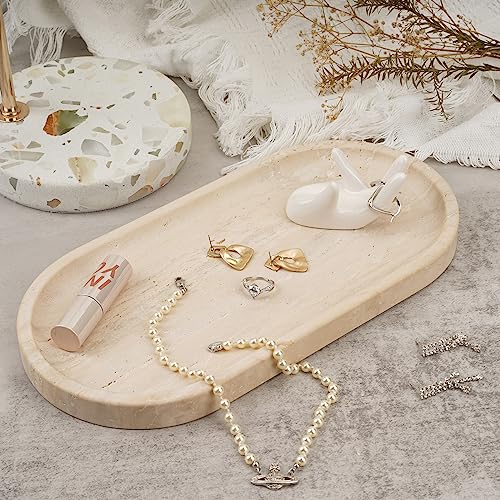 Koville Italian Natural Travertine Vanity Decorative Marble Tray, 12"x6" Light Beige Travertine Wabi Sabi Style Catchall Tray for Perfume, Candles, Jewelry - Image 5