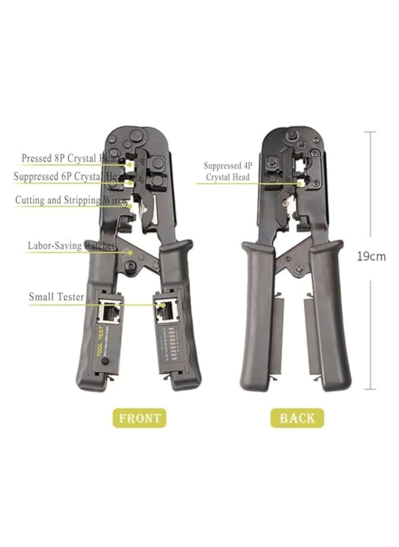 KASTWAVE - Wire Crimp Pliers, Crimp Tool Repair, Manual Crimp Pliers, Network Cable Wire Crimpers and Strippers, Ratchet Terminal Crimpers, Multifunctional Wire Strippers with Crystal Tip Crimp and Tester - Image 1