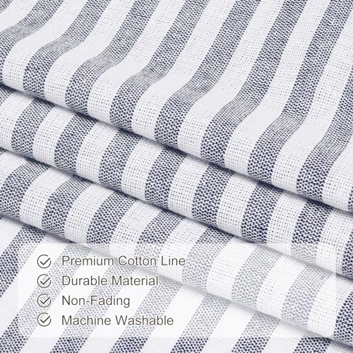 ASPMIZ Cotton Linen Kitchen Valance Curtains, Boho Rustic Button Valances for Windows Farmhouse Style, Blue Stripe Window Valances for Bathroom Cafe, Tie Up Valance for Kitchen Windows, 52 x 18 Inch - Image 4