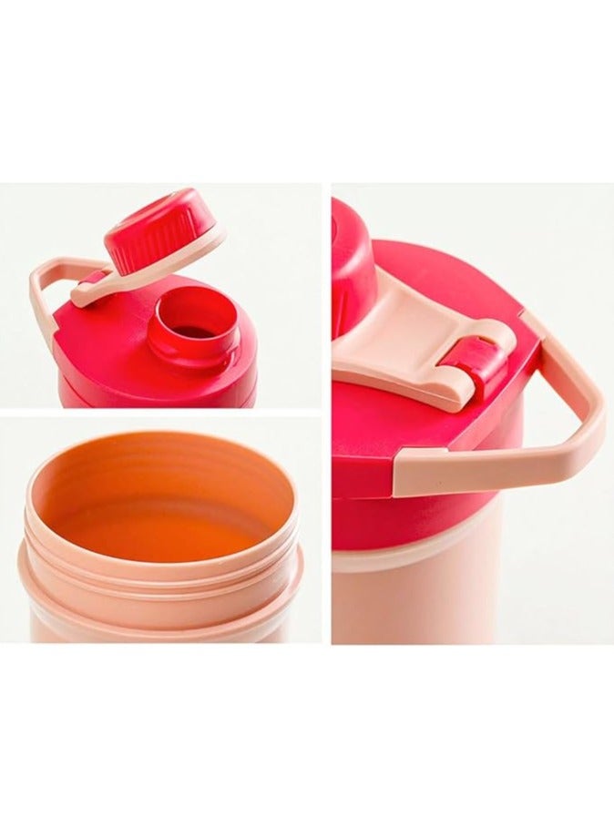 موبكوس صندوق غداء للطلاب مع زجاجة مياه بتصميم كرتوني، صندوق غداء مزدوج الطبقات للبالغين مع شوكة سعة 1800 مل وكوب شرب سعة 500 مل (وردي) - Image 2