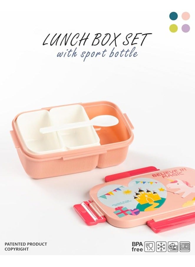موبكوس صندوق غداء للطلاب مع زجاجة مياه بتصميم كرتوني، صندوق غداء مزدوج الطبقات للبالغين مع شوكة سعة 1800 مل وكوب شرب سعة 500 مل (وردي) - Image 4