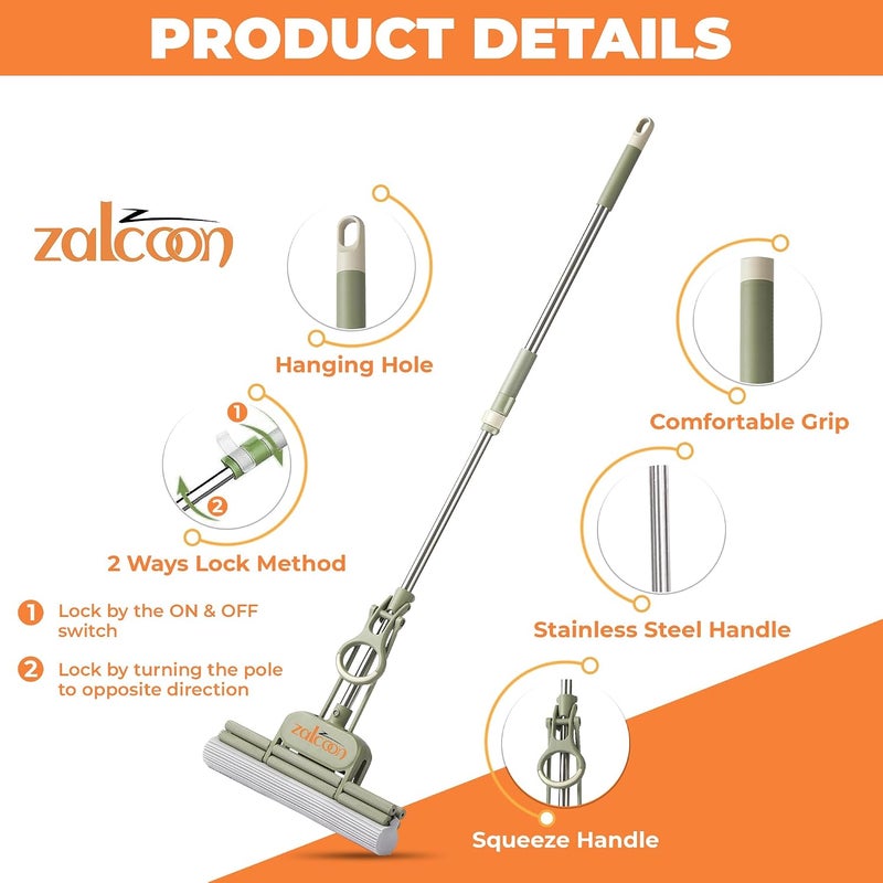 زالكون ZALCOON قطعة إسفنج ممسحة (رأس ممسحة) - مجموعة من 3 قطع إسفنج PVA فائقة الامتصاص، متوافقة مع ممسحة إسفنجية سريعة التحرير 33 سم (رمادي وأخضر زيتوني) - Image 3