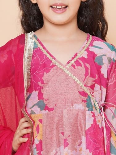 Naixa Girls Rayon Fabric Floral Printed 3/4 Sleeve Pink Sharara Dress Set, 4-5 Years - Image 3