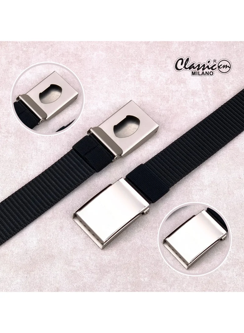 Classic Milano Black (GLDC-09) Classic Milano Nylon Web Belt for Men & Women – Tactical Adjustable No Holes Canvas Belt for Golf & Hiking with Metal Buckle, Heavy-Duty Casual Belt with Gift Box  | Best Price UAE