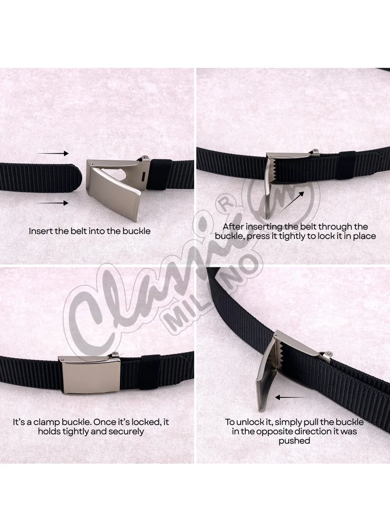 Classic Milano Black (GLDC-09) Classic Milano Nylon Web Belt for Men & Women – Tactical Adjustable No Holes Canvas Belt for Golf & Hiking with Metal Buckle, Heavy-Duty Casual Belt with Gift Box  | Best Price UAE