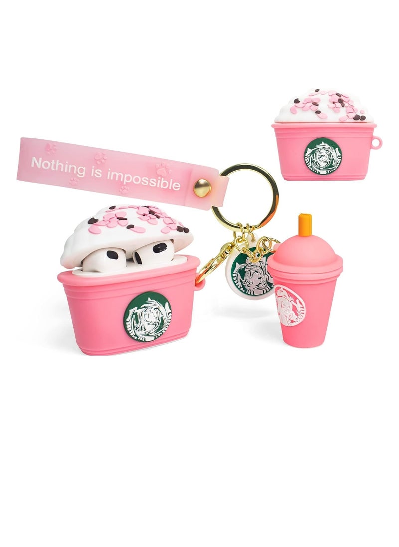 Generic - Cute Airpods 3rd Generation Case, 3D Cartoon Pink Drink Cup Cover for Airpod 3 Case, Accessories Pendant with Anti-Lost Keychain Airpod 3rd Generation Case for Girl Women - Image 1