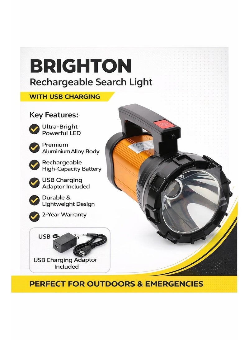 برايتون BRIGHTON ضوء بحث قابل لإعادة الشحن مع شحن USB، بطارية طويلة الأمد، علبة من سبائك الألومنيوم، مقبض، محول شحن، تَأْمِينٌ لِفَتْرَةٍ عامين - مثالي للمغامرات الخارجية. - Image 2
