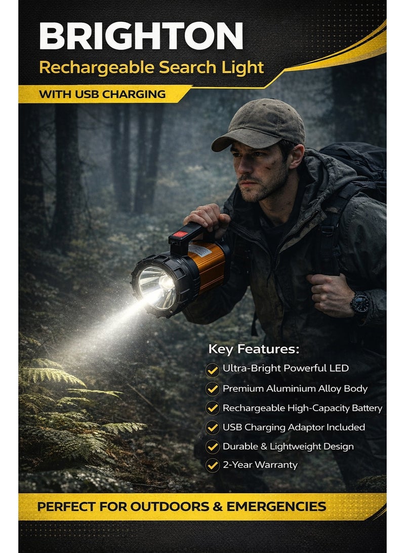 برايتون BRIGHTON ضوء بحث قابل لإعادة الشحن مع شحن USB، بطارية طويلة الأمد، علبة من سبائك الألومنيوم، مقبض، محول شحن، تَأْمِينٌ لِفَتْرَةٍ عامين - مثالي للمغامرات الخارجية. - Image 4