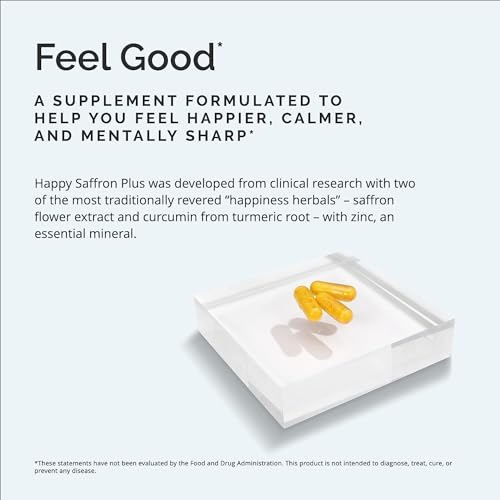 BRAINMD دكتور أيمين براين إم دي هابي زعفران بلس - 90 كبسولة، عبوة من 2 - مع مستخلص زهور الزعفران، الكركمين والزنك - نباتي، خالي من الغلوتين - 60 حصة إجمالية - Image 3