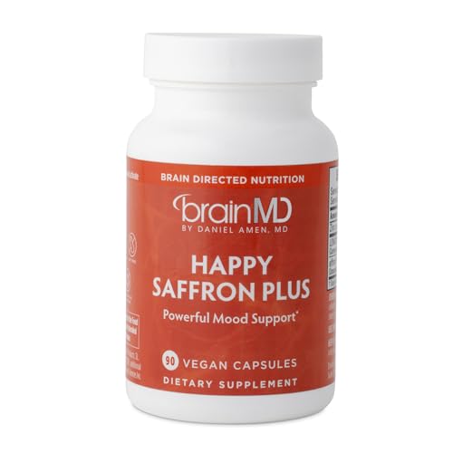 BRAINMD دكتور أيمين براين إم دي هابي زعفران بلس - 90 كبسولة، عبوة من 2 - مع مستخلص زهور الزعفران، الكركمين والزنك - نباتي، خالي من الغلوتين - 60 حصة إجمالية - Image 1