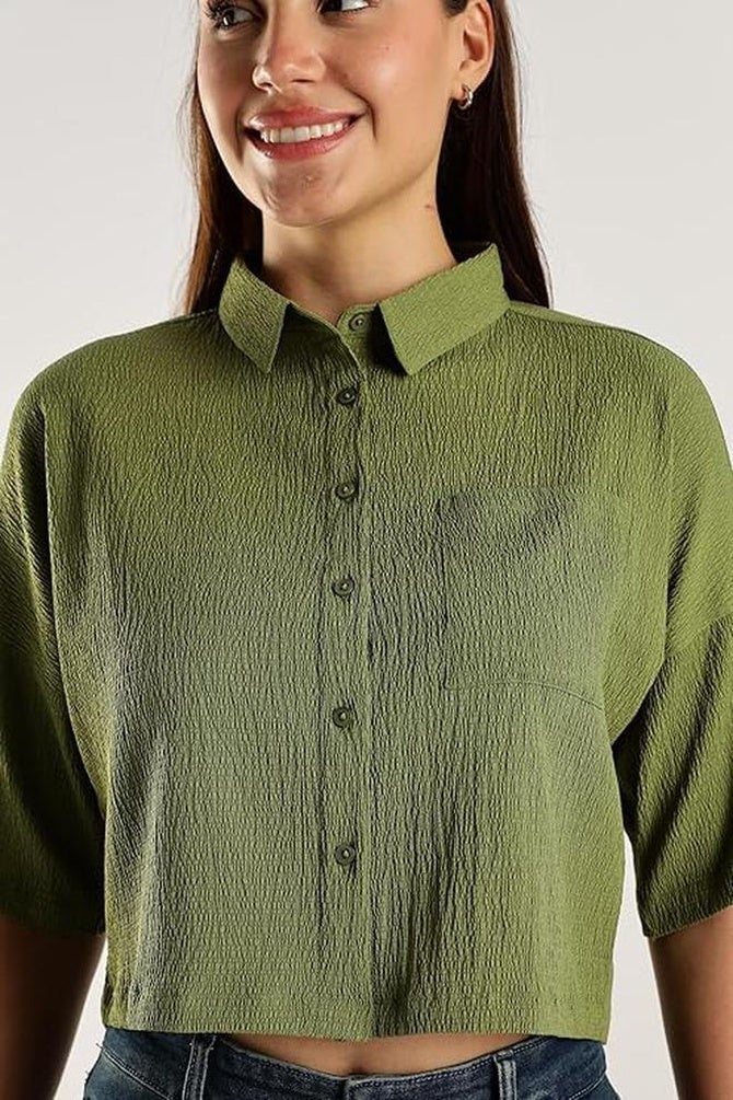 fyltr Women's Casual Solid Textured Crop Shirt -Boxy Fit | Half Sleeves  Drop Shoulder  |  Tops for Jeans - Image 4