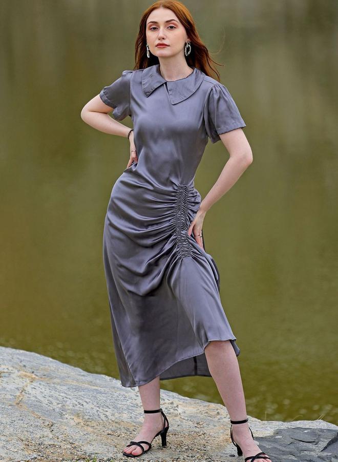 مرفوعة فستان ساتان بتفاصيل مزمومة - Image 1
