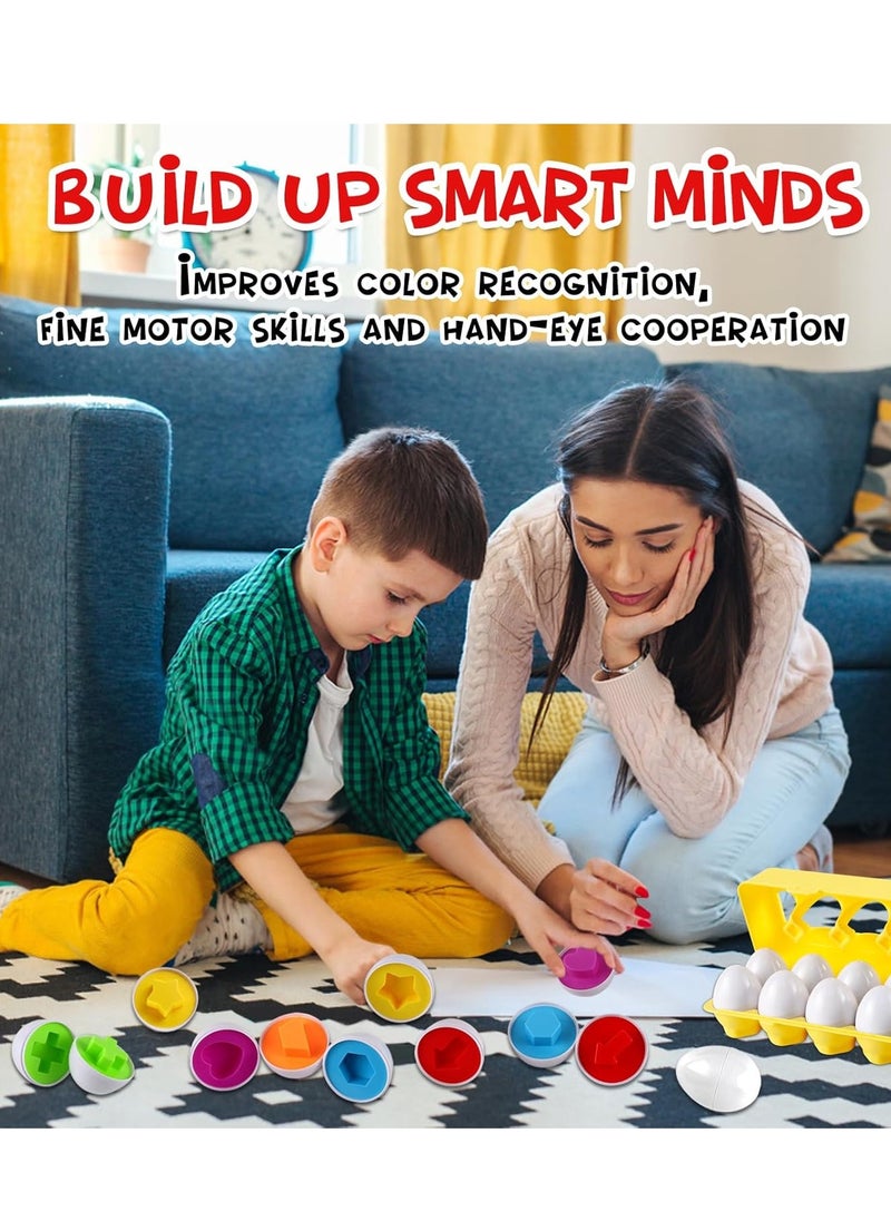 matching world - Matching Egg Toy Set - 12 Play Eggs Toddler Toys - Educational Color and Number Recognition Skills -Learning Egg Game Puzzle for Toddlers(Shape) - Image 1