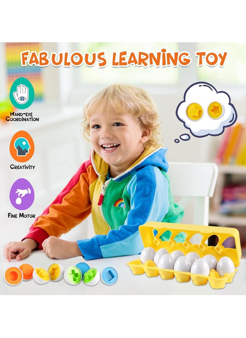 matching world - Matching Egg Toy Set - 12 Play Eggs Toddler Toys - Educational Color and Number Recognition Skills -Learning Egg Game Puzzle for Toddlers(Shape) - Image 1