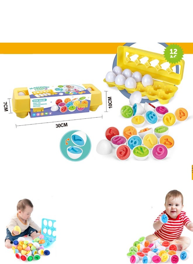 Matching Egg Toy Set - 12 Play Eggs Toddler Toys - Educational Color and Number Recognition Skills -Learning Egg Game Puzzle for Toddlers(Shape)