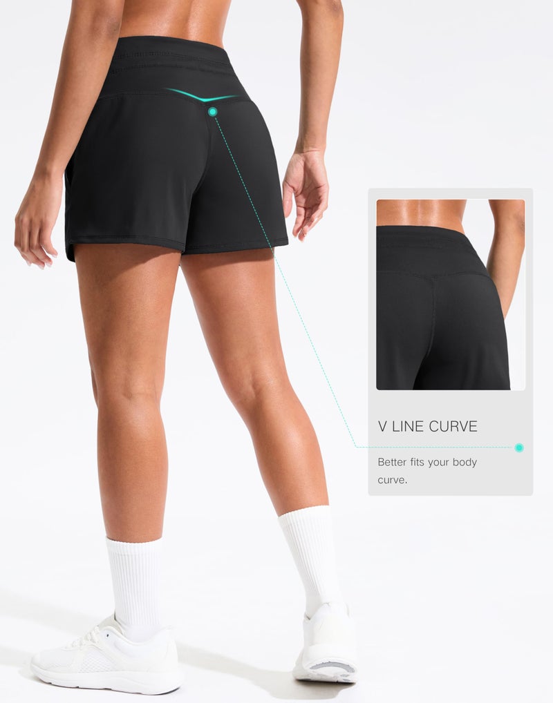 Soothfeel Women's Athletic Running Shorts with Pockets 3.5" Quick Dry High Waisted Workout Active Gym Shorts for Women Black L - Image 3