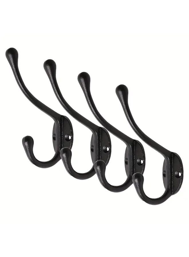 4 قطع خطافات معاطف حائطية معدنية سوداء بنمط المنزل الريفي للمدخل - Image 1