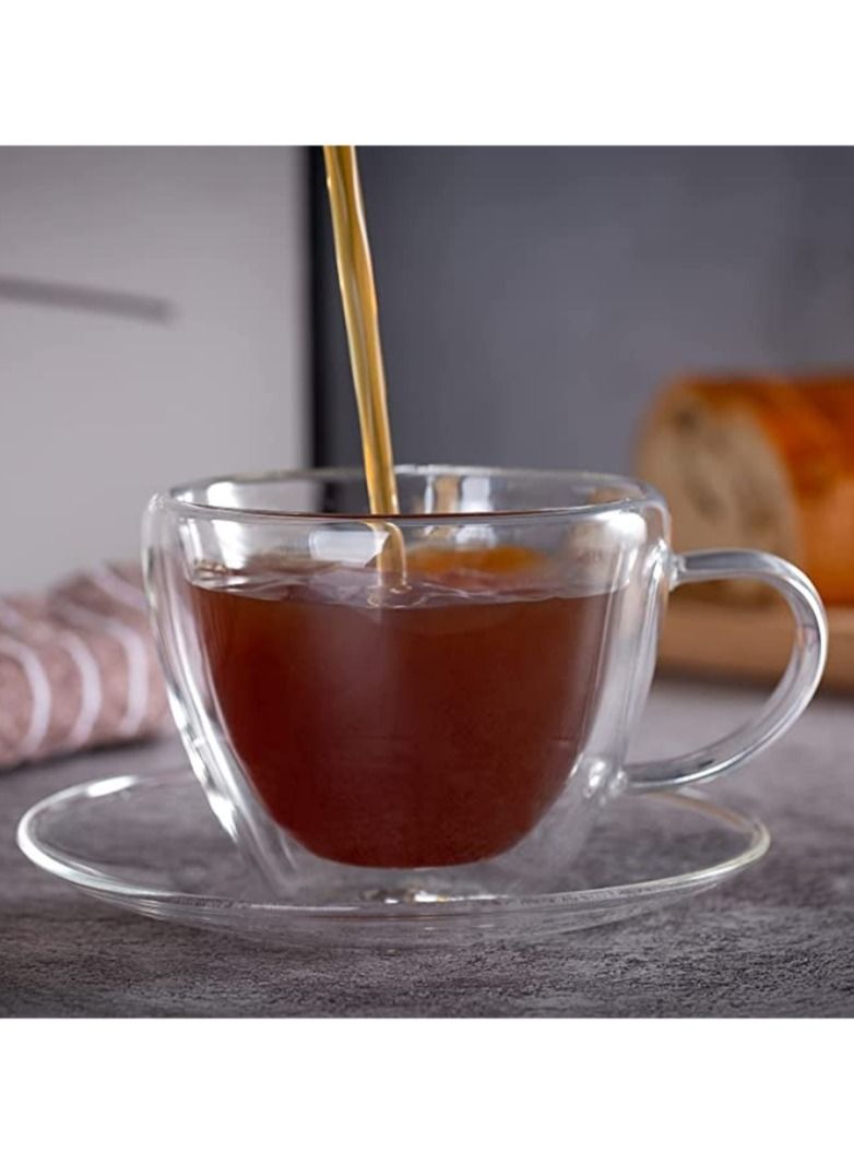 تيلاند كوب زجاجي مزدوج الجدار من زجاج البورسليكات الشفاف مع صحن مثالي للحفلات وجميع المناسبات (0.3 لتر) - Image 3