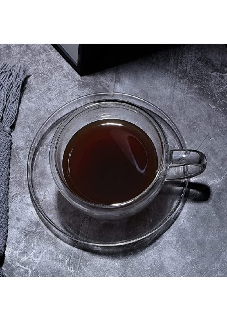 تيلاند كوب زجاجي مزدوج الجدار من زجاج البورسليكات الشفاف مع صحن مثالي للحفلات وجميع المناسبات (0.3 لتر) - Image 4