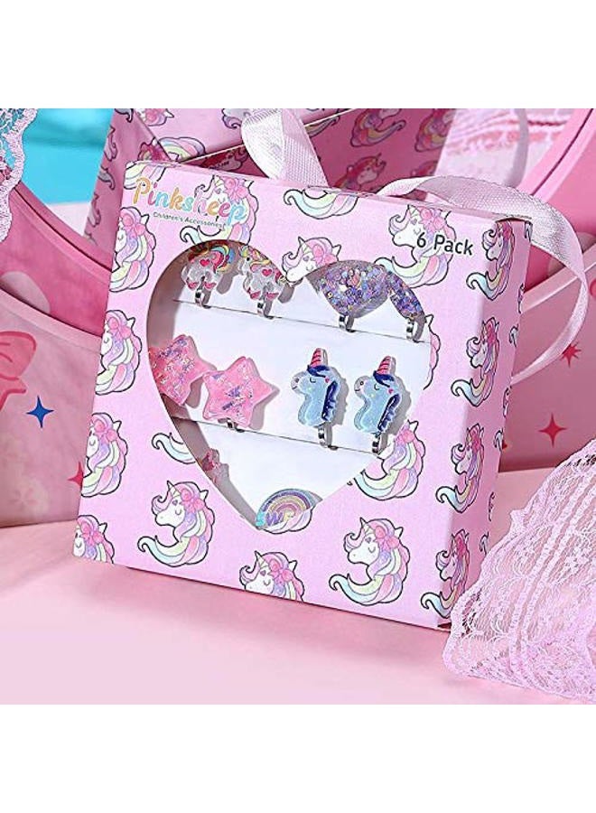 PinkSheep Unicorn Clip-On Earrings for Little Girls, Bling Earrings, Rainbow Earrings for Children, 6 Pairs, Best Gift - Image 2