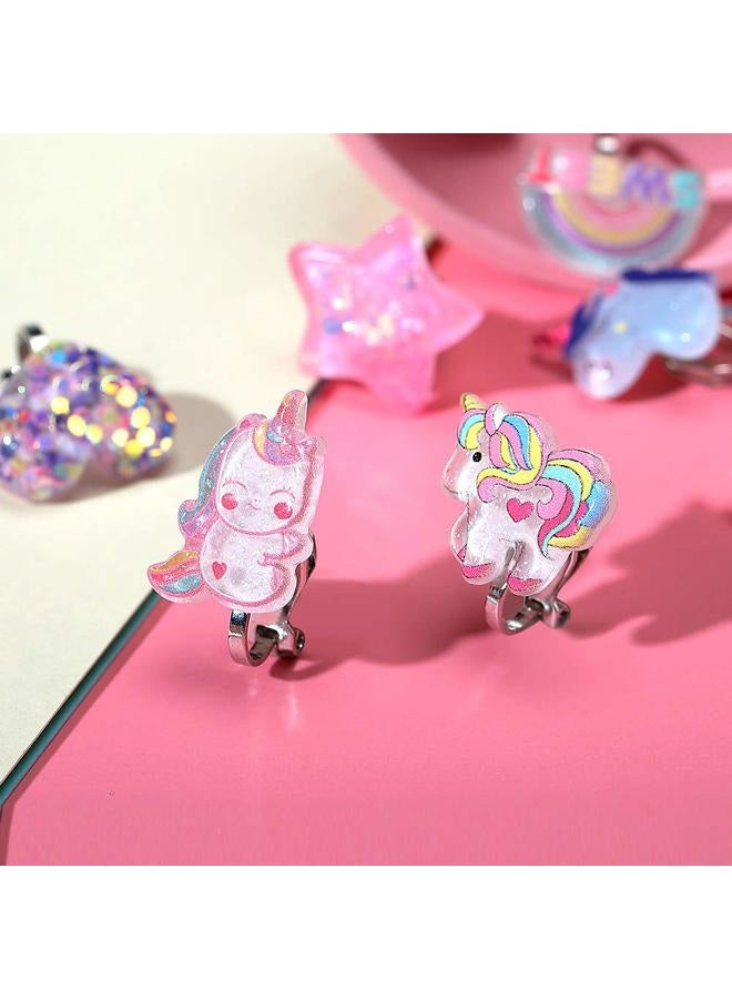 PinkSheep Unicorn Clip-On Earrings for Little Girls, Bling Earrings, Rainbow Earrings for Children, 6 Pairs, Best Gift - Image 3