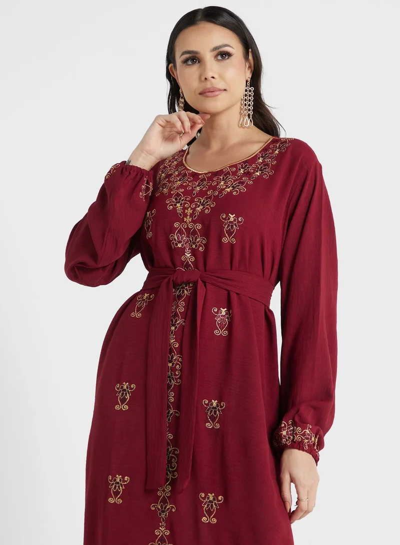 hayas closet Embroidered Belted Jalabiya