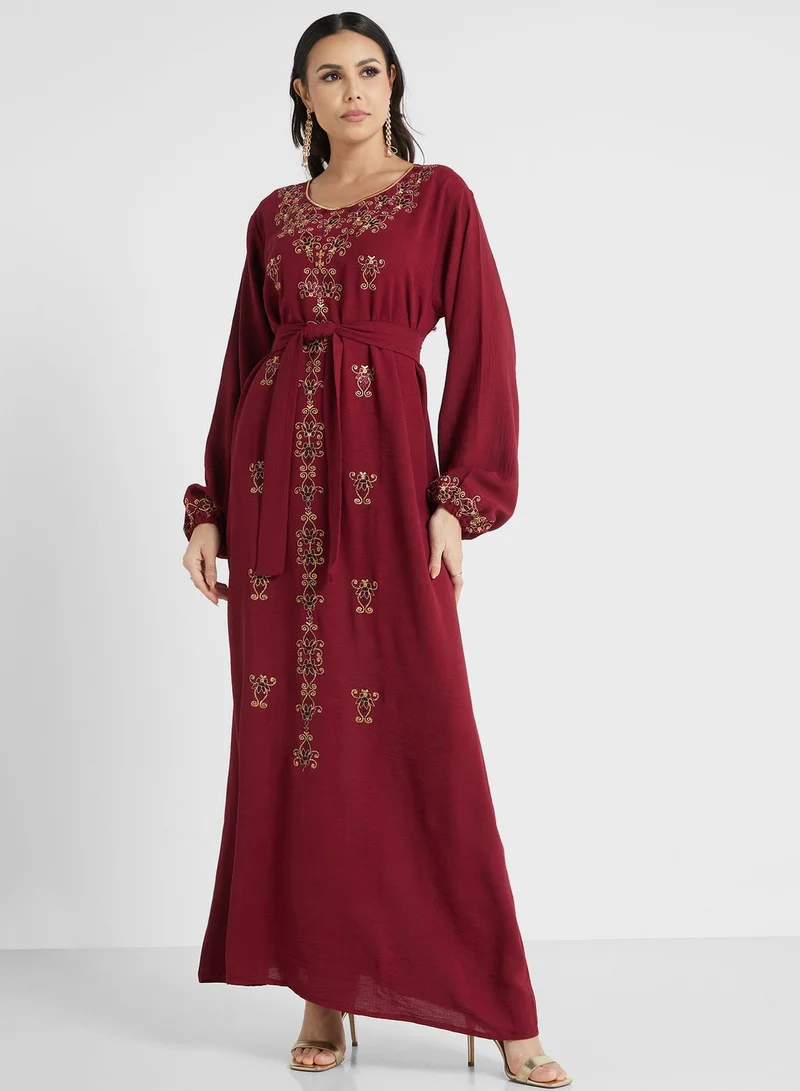 hayas closet Embroidered Belted Jalabiya