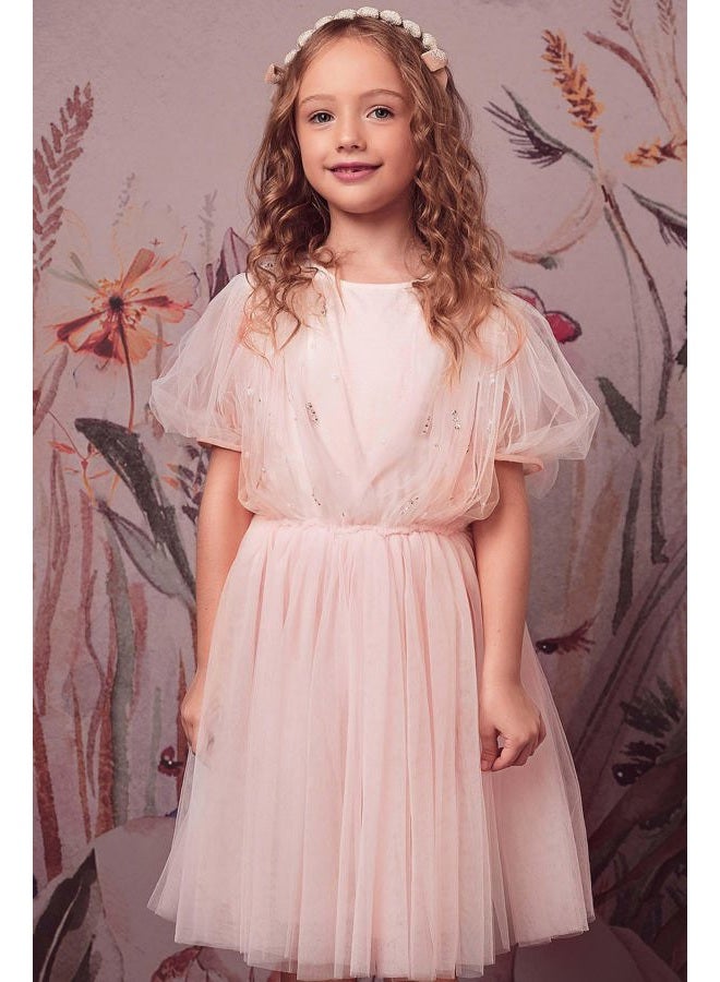 TUTULAND Tutu Dress for Girls - Puff Sleeves Sequin Tulle Dress Tiered Layered Toddler Dress for Wedding Birthday Photo Prop - Image 3