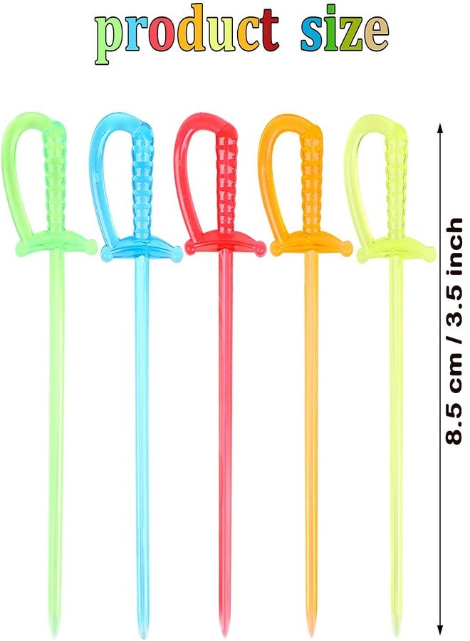 Comicfs 300 Pcs Plastic Sword Toothpicks Picks for Appetizers, 3.5'' Fruit Fork Cocktail Sticks Disposable, Cocktail Sticks and Cocktail Picks for Drinks, Multicolor Plastic Sword Cocktail Picks -26 - Image 2