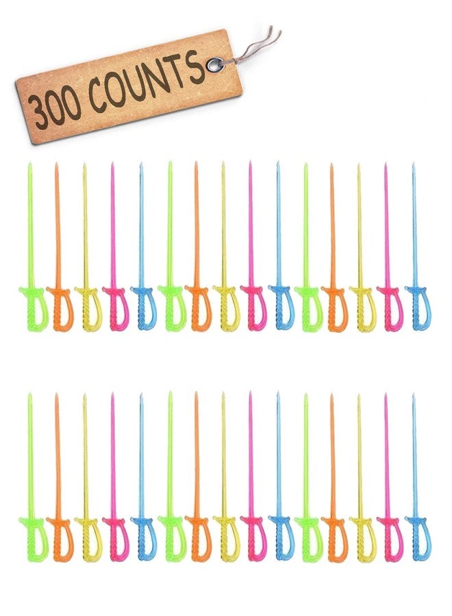 Comicfs 300 Pcs Plastic Sword Toothpicks Picks for Appetizers, 3.5'' Fruit Fork Cocktail Sticks Disposable, Cocktail Sticks and Cocktail Picks for Drinks, Multicolor Plastic Sword Cocktail Picks -26 - Image 1