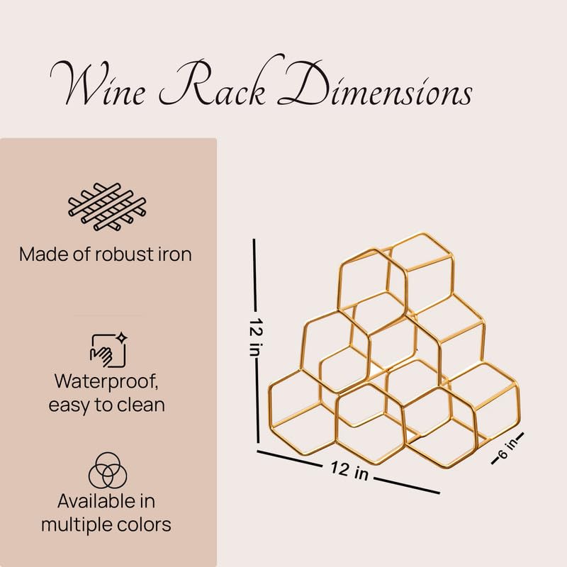 nestroots Wine Rack for 6 Bottles Gold Iron Wine Holder Stand for Home Bar Kitchen Cabinet Tabletop Countertop Organizer | Elegant Metallic Finish Storage Rack for Mini Bar Counter or Dining Display - Image 5