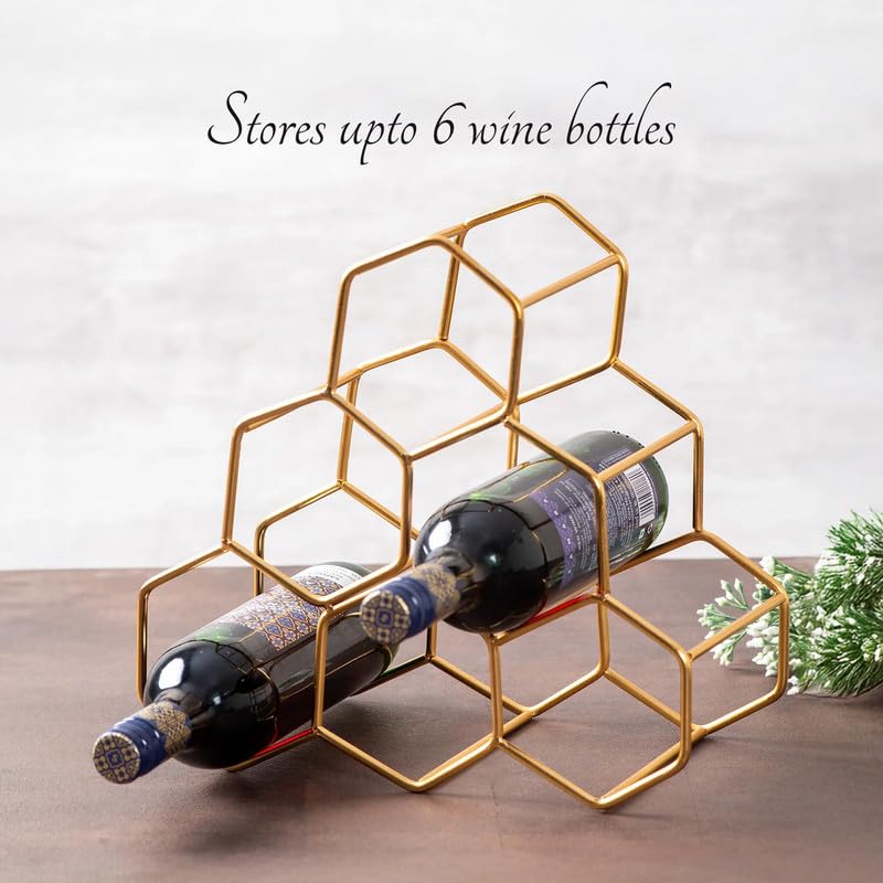 nestroots Wine Rack for 6 Bottles Gold Iron Wine Holder Stand for Home Bar Kitchen Cabinet Tabletop Countertop Organizer | Elegant Metallic Finish Storage Rack for Mini Bar Counter or Dining Display - Image 2