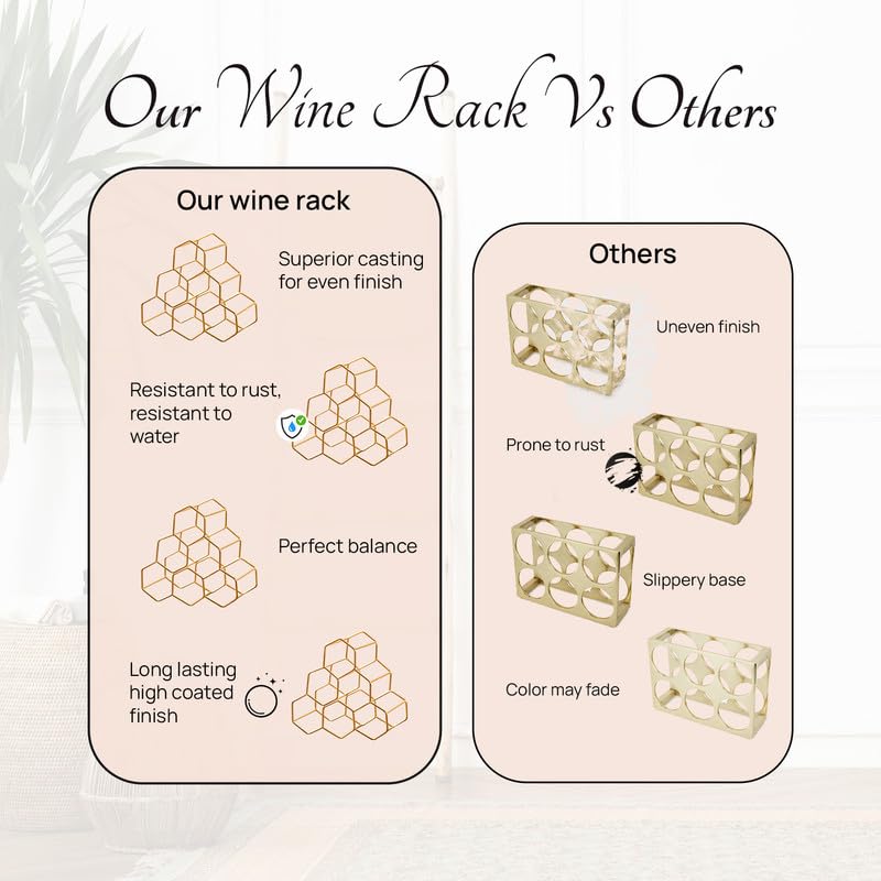 nestroots Wine Rack for 6 Bottles Gold Iron Wine Holder Stand for Home Bar Kitchen Cabinet Tabletop Countertop Organizer | Elegant Metallic Finish Storage Rack for Mini Bar Counter or Dining Display - Image 4