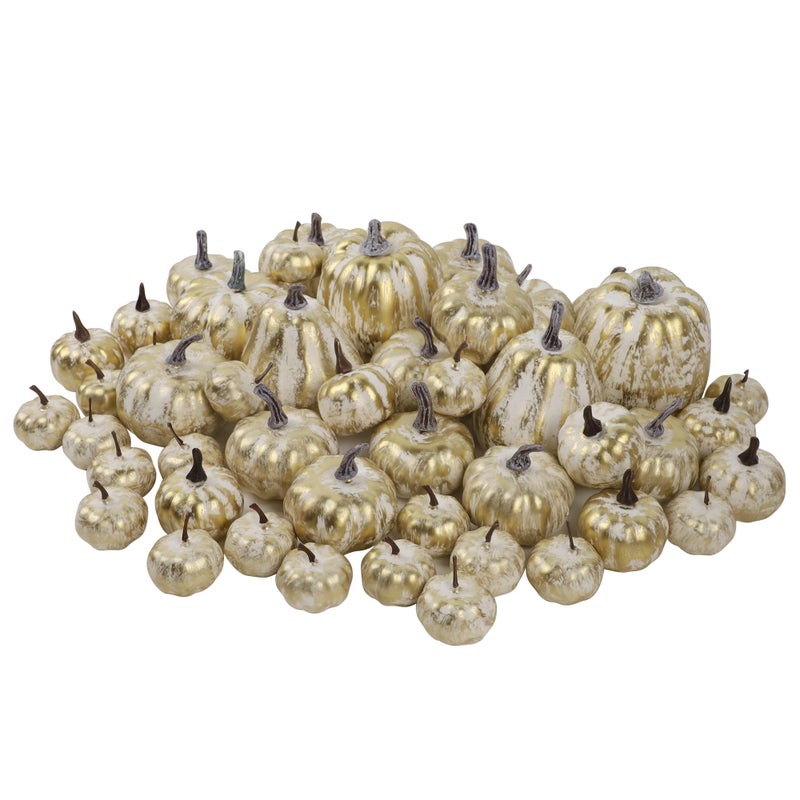winemana winemana 46 Pcs Assorted Size Artificial Pumpkins Fall Decorations  Gold Foam Pumpkin Autumn Decor  Decorative Faux Pumpkin for Halloween Thanksgiving Table Centerpiece Mantle Bowl Wedding Party  - Image 1