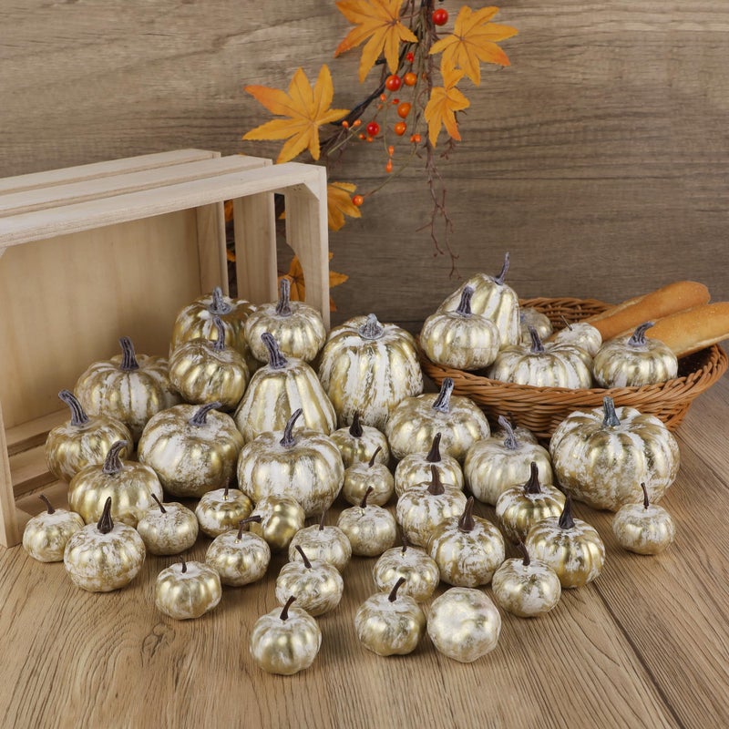 winemana winemana 46 Pcs Assorted Size Artificial Pumpkins Fall Decorations  Gold Foam Pumpkin Autumn Decor  Decorative Faux Pumpkin for Halloween Thanksgiving Table Centerpiece Mantle Bowl Wedding Party  - Image 5