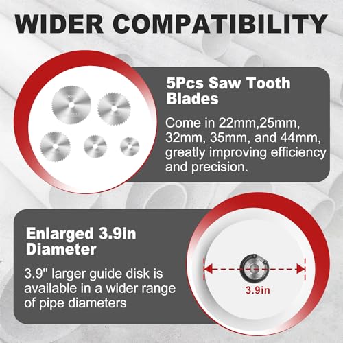 Cocowin Inside Pipe Cutter for PVC Pipe Cutter Tool with 7 Scale Adjustable Depth Gauge Guide 5pcs Saw Tooth Blades with 0315 Hex Key Shaft Plumbing Internal Plastic Pipe Cutter Set - Image 3