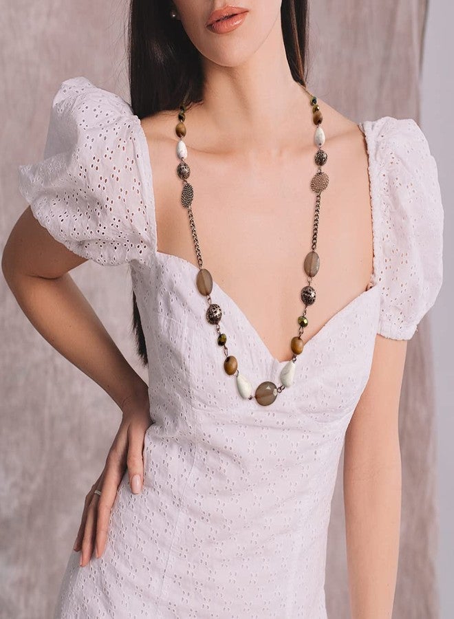 Bocar قلادة بوقار طويلة السلسلة مزينة بالخرز للنساء - هدية مجوهرات لحفلة عيد الميلاد (NK-10684-brown) - Image 2