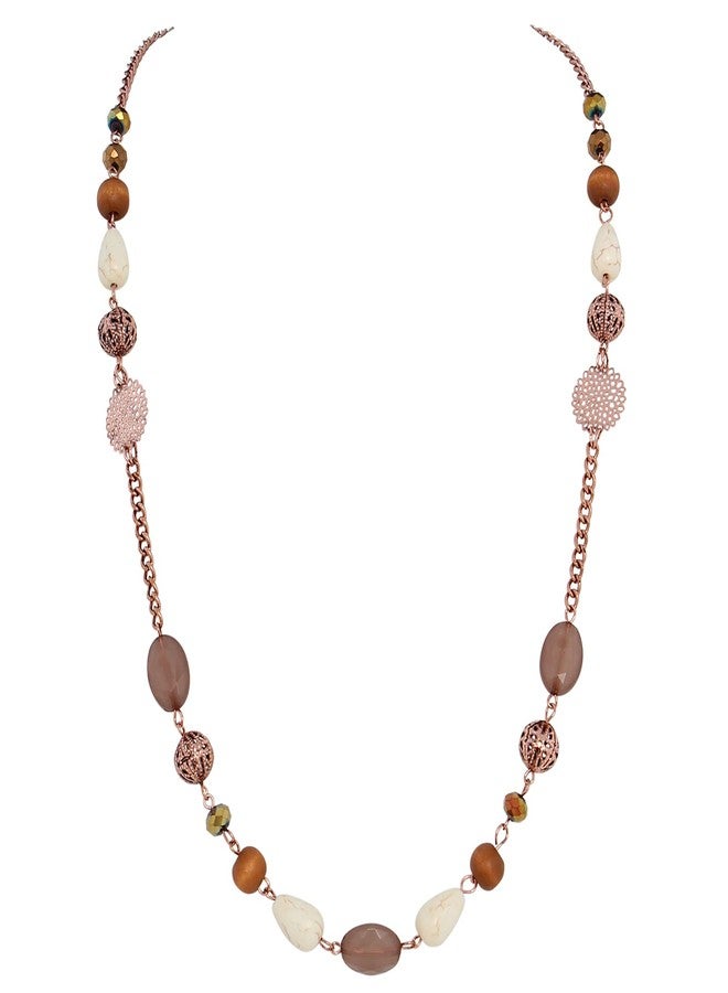 Bocar قلادة بوقار طويلة السلسلة مزينة بالخرز للنساء - هدية مجوهرات لحفلة عيد الميلاد (NK-10684-brown) - Image 1