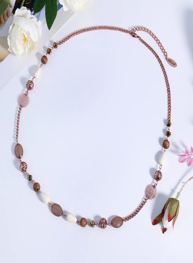 Bocar قلادة بوقار طويلة السلسلة مزينة بالخرز للنساء - هدية مجوهرات لحفلة عيد الميلاد (NK-10684-brown) - Image 3
