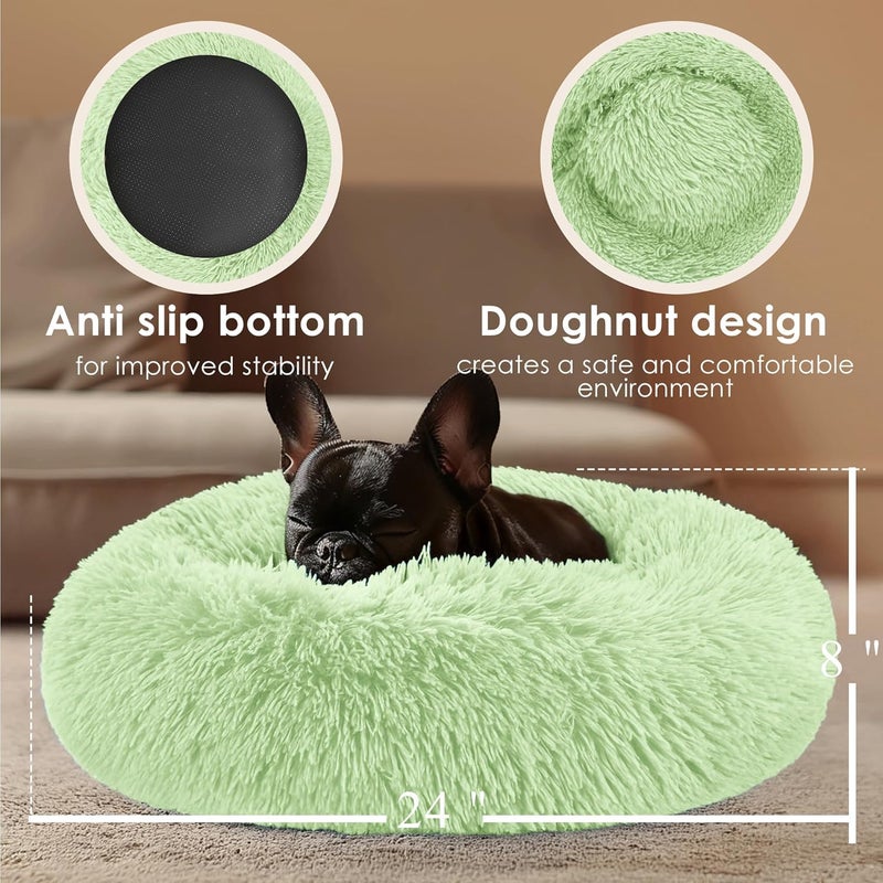 Hoewina Dogs Bed for Small Dogs, Anti-Anxiety Washable Round Bed (Green, 24.0" L x 24.0" W x 8.0" Th) - Image 3