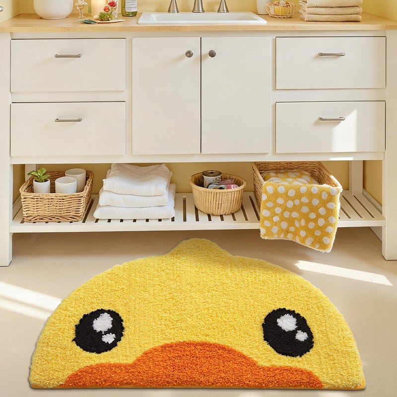 LUMI Cute Rubber Duck Bathroom Rugs, Absorbent Plush Bath Mats, Non-Slip Backing Washable Bath Rugs for Bathroom, Ideal for Kids Shower Sink Bathtub Bedroom, 18"x28", Duck - Image 3