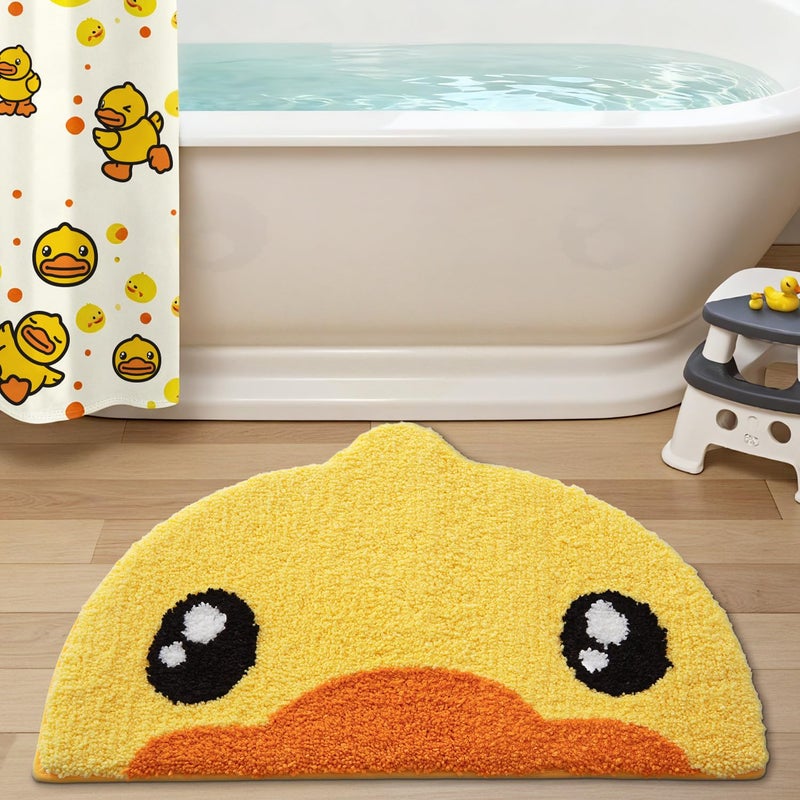 LUMI Cute Rubber Duck Bathroom Rugs, Absorbent Plush Bath Mats, Non-Slip Backing Washable Bath Rugs for Bathroom, Ideal for Kids Shower Sink Bathtub Bedroom, 18"x28", Duck - Image 1