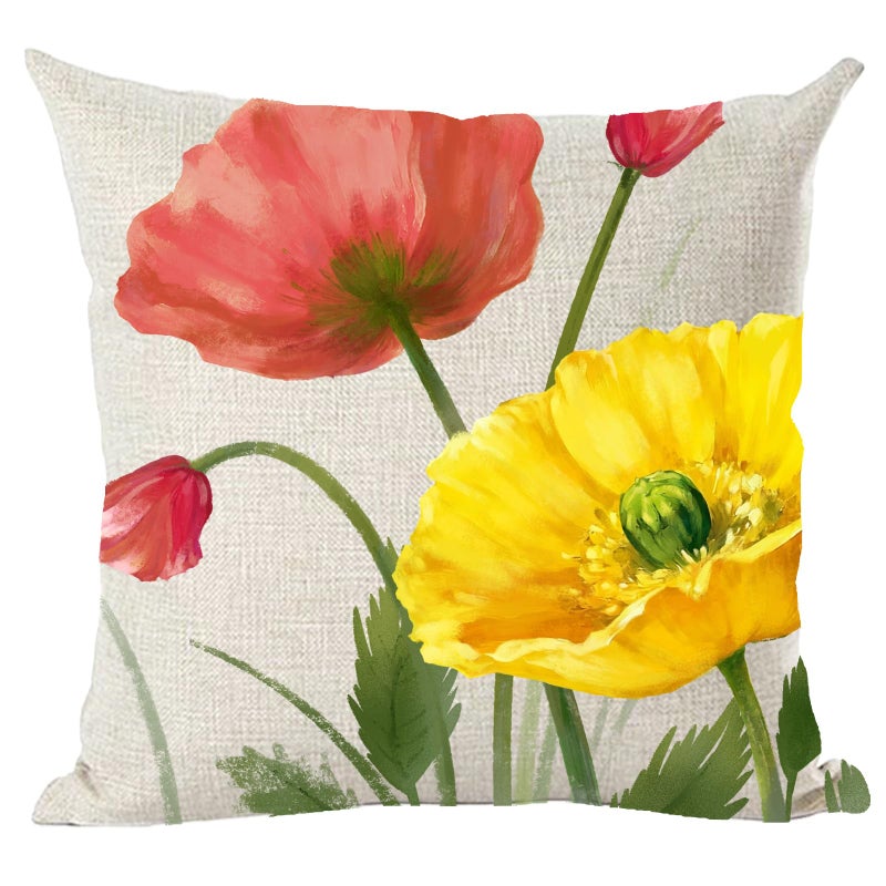 Ramirar Oil Painting Watercolor Beautiful Red Orange Big Poppy Flowers Summer Decorative Throw Pillow Cover Case Home Living Room Bed Sofa Car Cotton Linen Square 18 x 18 Inches - Image 1
