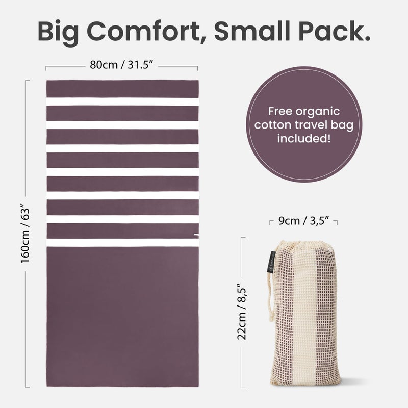 SummerSand Microfiber Beach Towel - Quick Dry, Sand Free - Compact and Lightweight for Travel - Recycled Materials - Travel Bag Included - Large Microfiber Towel (63x31.5in â€“ Grape Purple) - Image 2