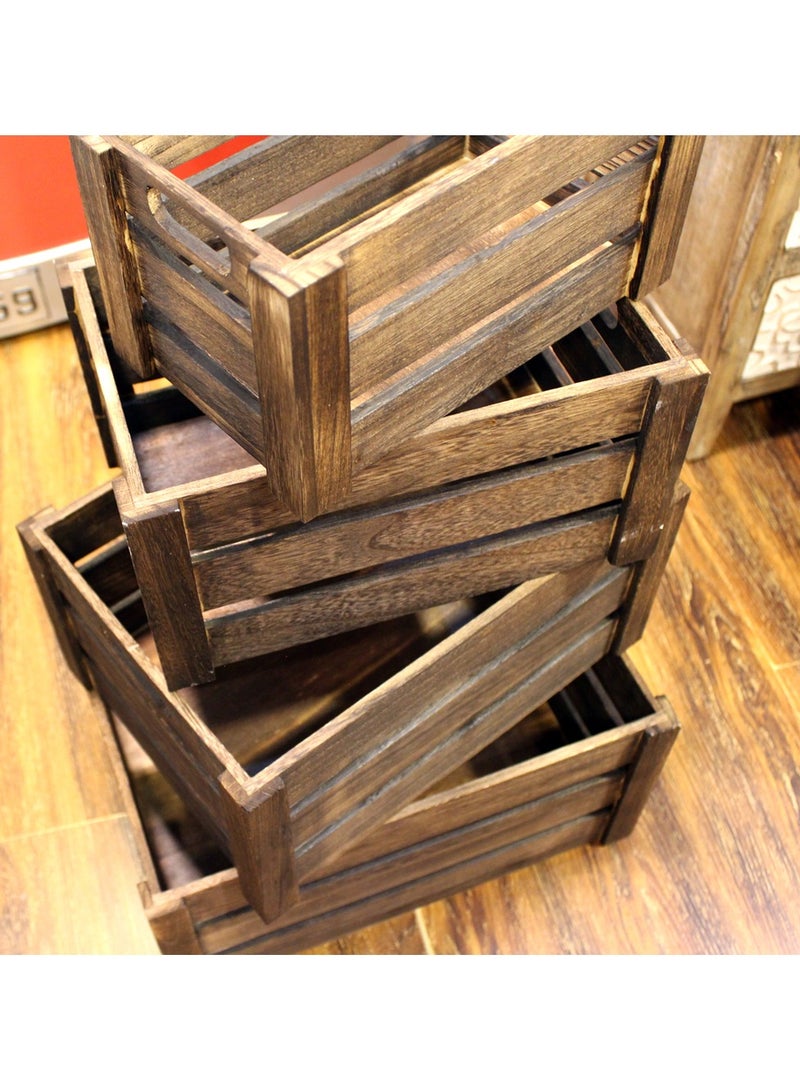 LINGWEI Natural Wooden Storage Crates Set of 4 | Nesting Wooden Boxes with Cutout Handles | Rustic Decorative Storage Containers for Kitchen, Bathroom, Office, and Home Organization - Image 5