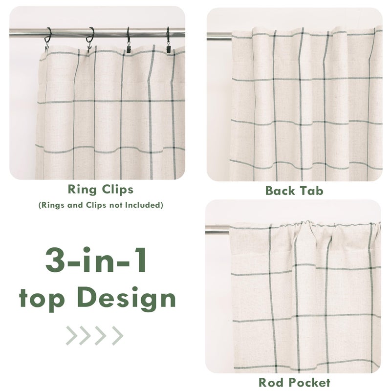 DriftAway 100% Blackout Windowpane Plaid Linen Curtains Double Layer Farmhouse Drapes 63 Inches Long for Living Room Bedroom Yarn Dyed Woven Thermal Insulated Rod Pocket Back Tab 2 Panels Loden Green - Image 5