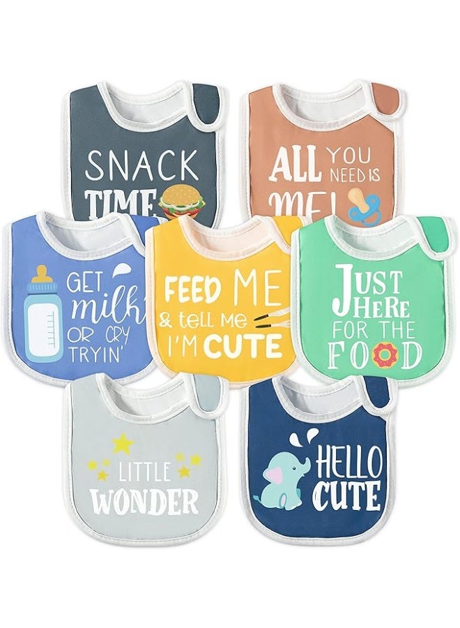 2ooya 7Pcs Cotton Waterproof Baby Bibs Adjustable Hook Loop Closure Infant Bib Unisex Colorful Newborn Babies Food Bibs for Teething Drooling Feeding Eating ï¼ˆ6-12 Monthsï¼‰ - Image 4