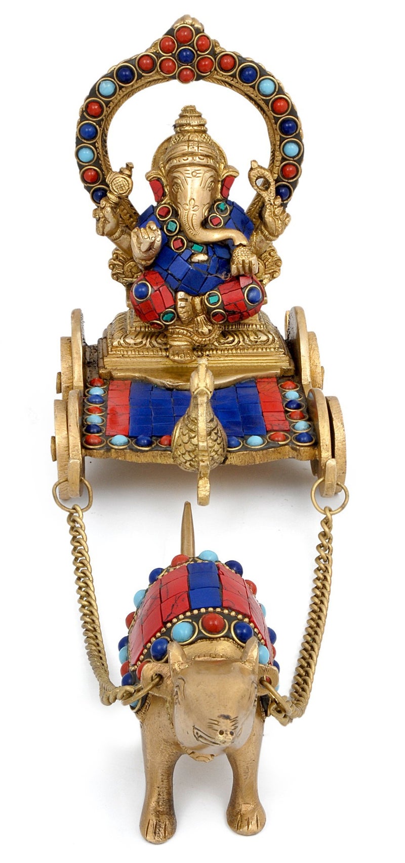 Idol Collections Brass Ganesha Ganesh Murti Idol Statue Sitting on Chariot and Mouse Height 6.75 Inches - Image 3