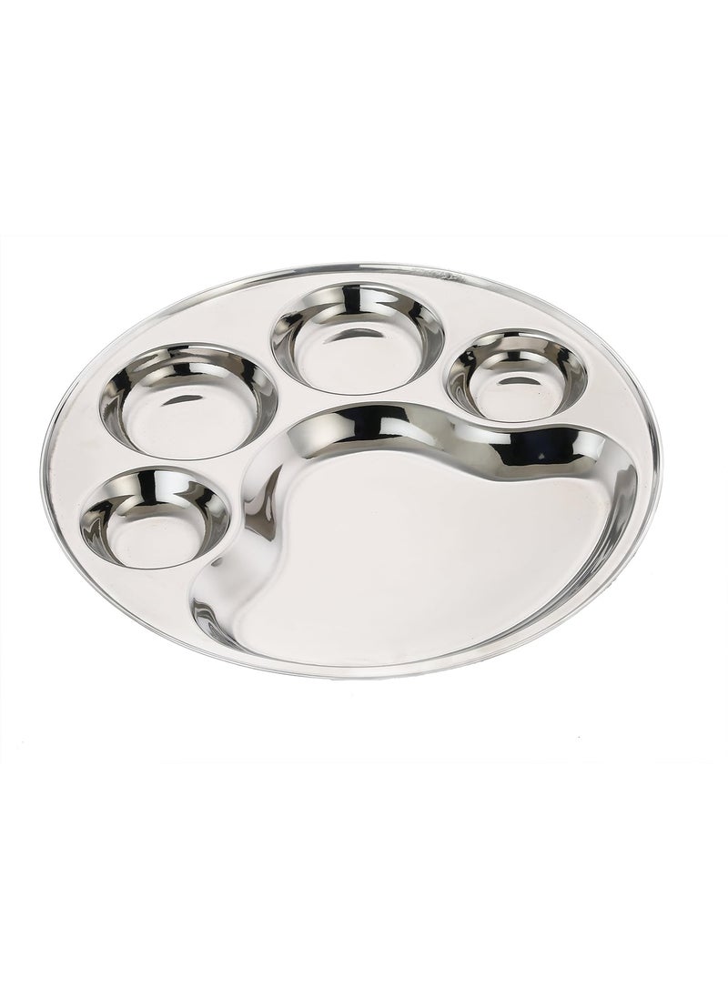 Expresso - Expresso - Heavy Duty Stainless Steel Round Dinner Plate w/5 Sections Divided Mess Trays for Kids Lunch, Camping, Events & Every Day Use Kitchenwar - Set of 2 Pcs - Image 1