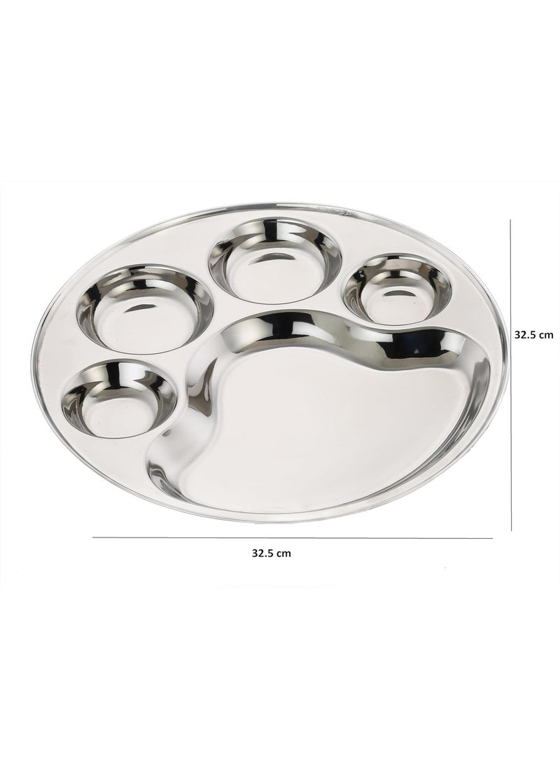 Expresso - Expresso - Heavy Duty Stainless Steel Round Dinner Plate w/5 Sections Divided Mess Trays for Kids Lunch, Camping, Events & Every Day Use Kitchenwar - Set of 2 Pcs - Image 1